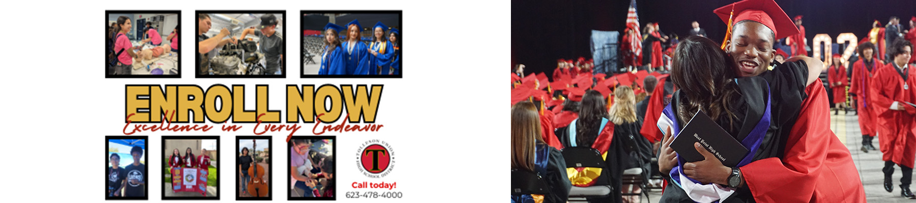 Enroll Now, Nearly 60 million in scholarships awarded, Students smiling by the field