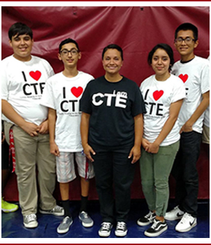 Students wear I Heart CTE t-shirts