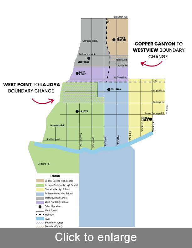 Click to enlarge proposed TUHSD Boundary Map as of November 2023