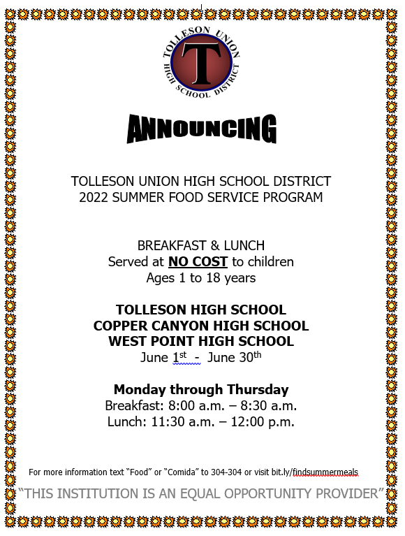 Summer Food Program for Tolleson High School