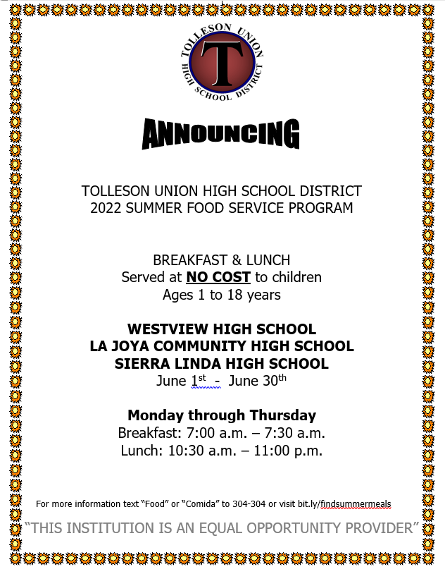 Summer Food Program for Westview High School